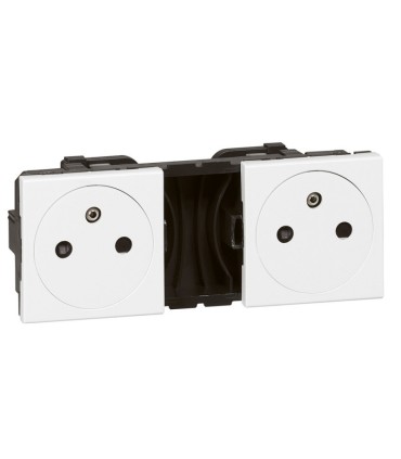 Double prise 2P+T Surface précâblées Mosaic 2x2 modules blanc