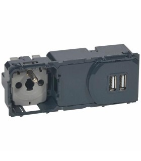 Prise 2P+T Surface + chargeur 2 USB Type A, précâblés