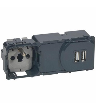 Prise 2P+T Surface + chargeur 2 USB Type A, précâblés