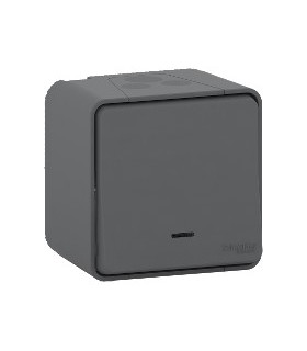 Bouton poussoir Mureva Styl lumineux 10A en saillie gris