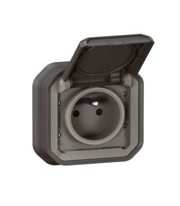 Prise de courant 2P+T Plexo complet encastré anthracite / Legrand