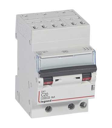 Disjoncteur DX³ 4500 - auto/vis - tripolaire 400 V~ 20A - 6kA - courbe C - 3 mod