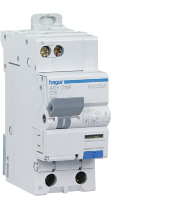 Disjoncteur Différentiel Hager 16A AC 30mA Courbe C 1P+N 3kA