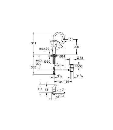 Mitigeur Lavabo Taille L GROHE Eurosmart bec haut