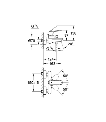 Mitigeur bain / douche monocommande chromé EUROSMART COSMOPOLITAN.