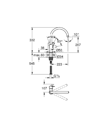 Mitigeur évier GROHE BAULOOP bec tube