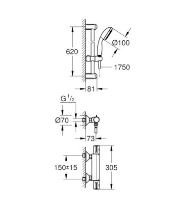 Ensemble de douche GROHE Grohtherm 800 Chromé