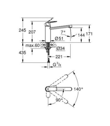 Mitigeur d'évier monocommande Grohe  EUROSMART chromé