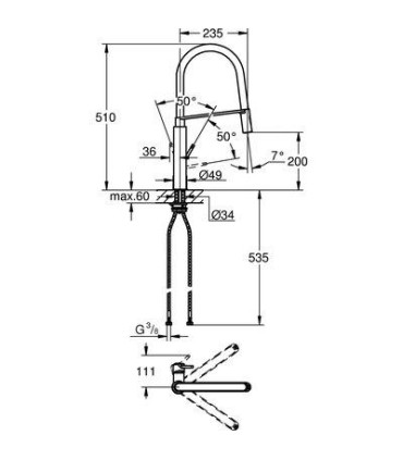 Mitigeur évier GROHE industriel à Bec professionnel CONCETTO