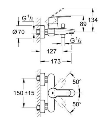 Mitigeur bain / douche monocommande chromé GROHE EUROSTYLE COSMOPOLITAN