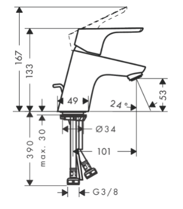 Mitigeur lavabo HANSGROHE Focus avec vidage métallique et tirette