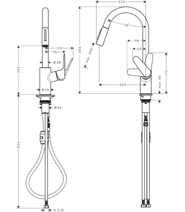 Mitigeur évier FOCUS 240 Hansgrohe avec douchette