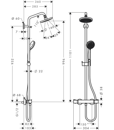 HANSGROHE SHOWERPIPE CROMETTA 160 avec mitigeur