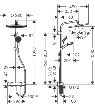 SHOWERPIPE  HANSGROHE CROMA 280 TOP