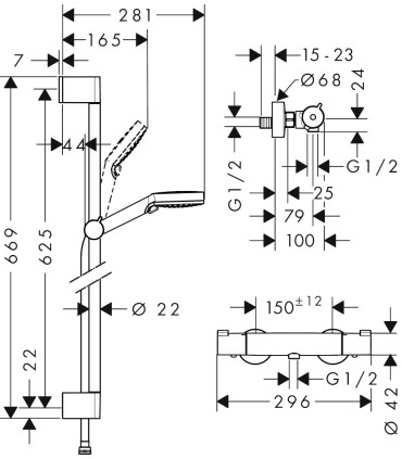 HANSGROHE combi douche VARIO barre 65 cm - Mitigeur Thermostatique douche
