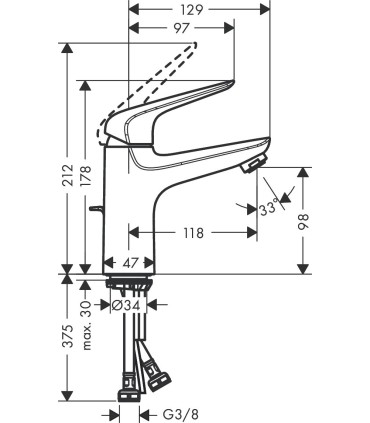 Mitigeur lavabo Hansgrohe NOVUS 100 avec tirette et vidage