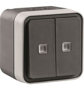 Double Va-et-Vient lumineux  étanche avec voyants, Cubyko saillie gris
