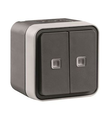 Double Va-et-Vient lumineux  étanche avec voyants, Cubyko saillie gris