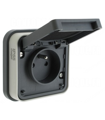 Prise de courant 2P+T étanche Cubyko encastré gris