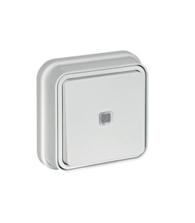 Poussoir 1F Cubyko à voyant témoin encastré à griffes blanc IP55