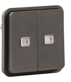 Double Va et Vient lumineux étanche associable Cubyko gris