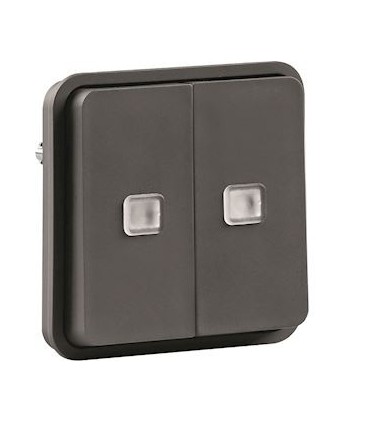 Double Va et Vient lumineux étanche associable Cubyko gris