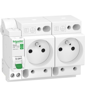 Combiné disjoncteur + 2 prises courant 1P+N 16A courbe C embrochable Resi9 XE