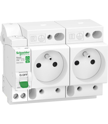 Combiné disjoncteur + 2 prises courant 1P+N 16A courbe C embrochable Resi9 XE