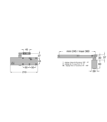Ferme-porte GR200 bras standard, Force 2, 3 et 4 - argent