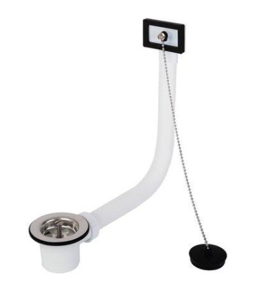 Bonde pour évier Ø 50 mm avec trop plein intégré et bouchon-chainette