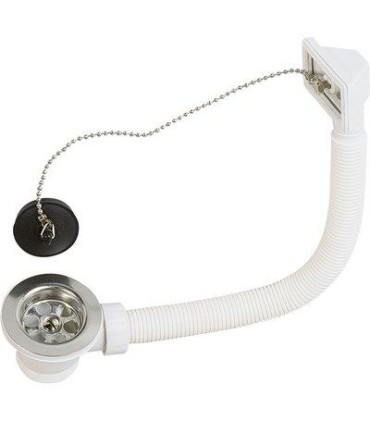 Bonde pour évier Ø 50 mm avec trop plein intégré et bouchon-chainette