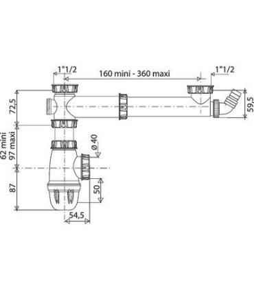 Tubulure pour évier 2 cuves siphon inclus