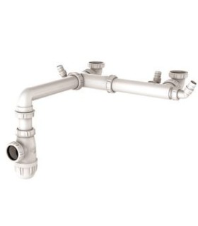 Tubulure gain d'espace pour évier 2 cuves décalées avec siphon