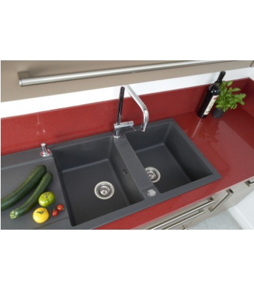 Bondes d'évier 2 cuves Ø 90 mm, cde automatique à câble, avec trop-plein.