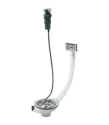 Bonde pour évier 1 cuve Ø 90 mm, cde automatique à câble avec trop-plein