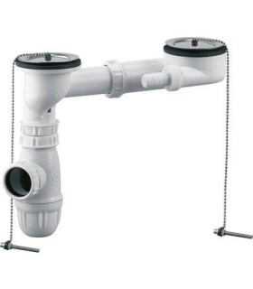 Équipement complet évier 2 cuves, trop plein incorporé