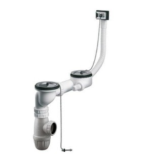 Kit de vidage complet évier 2 cuves Ø 60 mm, extra-plat avec trop plein