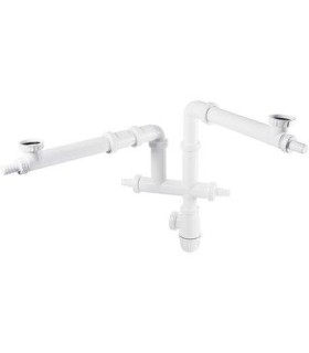 Tubulure gain d'espace universelle pour évier 2 cuves, joints intégrés, montage ultra rapide