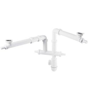 Tubulure gain d'espace universelle pour évier 2 cuves, joints intégrés, montage ultra rapide