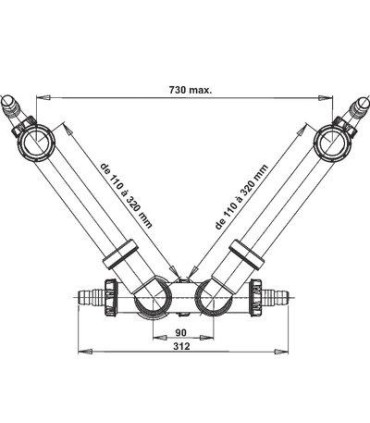 Tubulure gain d'espace universelle pour évier 2 cuves, joints intégrés, montage ultra rapide