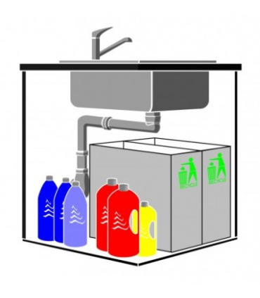 Tubulure gain d'espace universelle pour évier 2 cuves, joints intégrés, montage ultra rapide