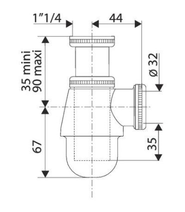 Siphon bidet-lavabo en laiton chromé réglable