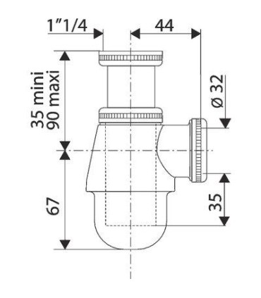 Siphon bidet-lavabo en laiton Nickel Mat