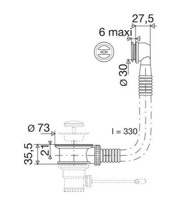 Trop-plein complet pour lavabo - Vasque,  serrage 6 à 12 mm