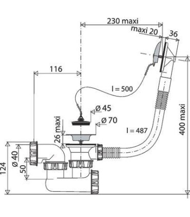 Vidage manuel pour baignoire avec bouchon et chaînette, finition chromée
