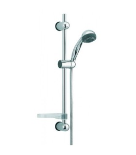 Ensemble de douche chromé Mutine: douchette 2 jets anti-calcaire, barre de douche & flexible inox 1,75 m et porte-savon