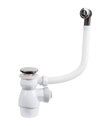 TOUT EN 1 Siphon+Bonde Quick-Clac AVEC trop plein extérieur, pour lavabos, vasques et lave-mains