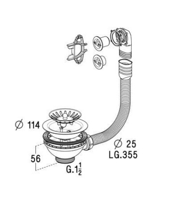 Bonde à panier pour évier avec trop plein, Ø 90 mm