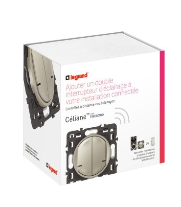 Interrupteur double avec Neutre connecté Céliane with Netatmo titane Alu