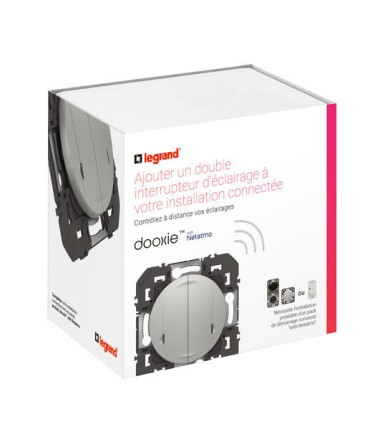 Interrupteur double avec Neutre connecté dooxie with Netatmo alu
